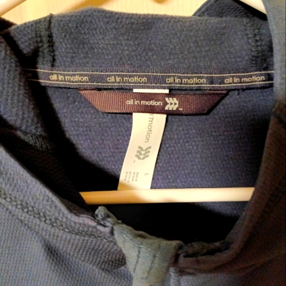 All In Motion Woven Fleece Jacket BLUE Stretch Water Repellant Thumb Holes Sz L - Picture 5 of 9